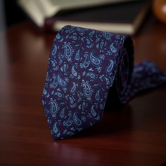 Brooks Brothers Other - Brooks Brothers 346 Pure Silk Tie Blue Paisley on Plum Purple  57"x 3.25"